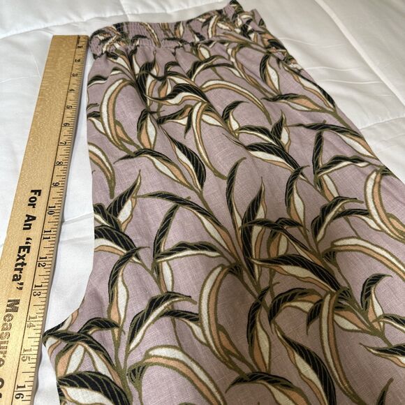 Tahari 100% Linen Wide Leg Cropped Pants XL Floral Pull On High Waist Purple - Picture 7 of 9